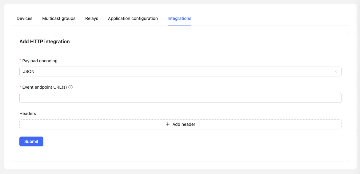 HTTP Integration settings on Helium Chirpstack.